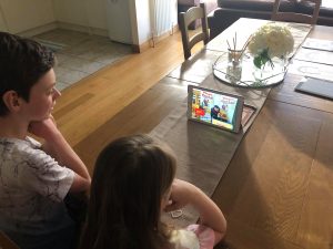 children watching an online magic show zoom